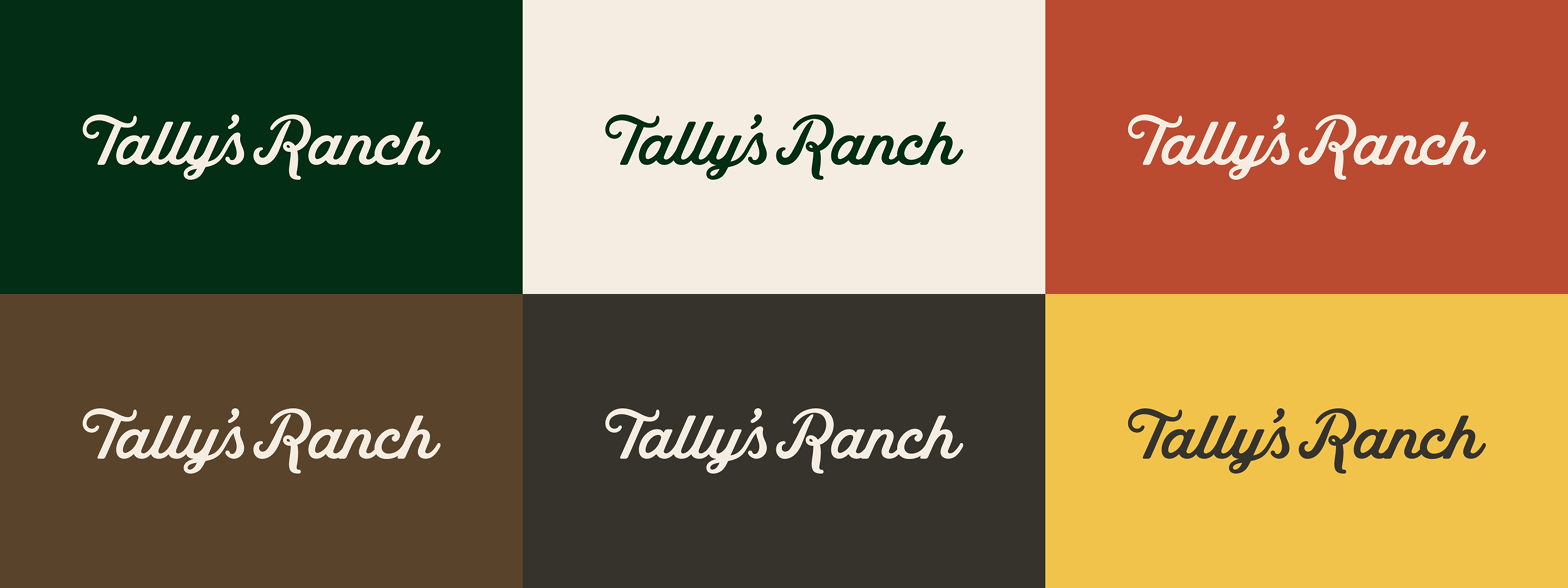 Tally's Ranch — logo shown on six brand color backgrounds