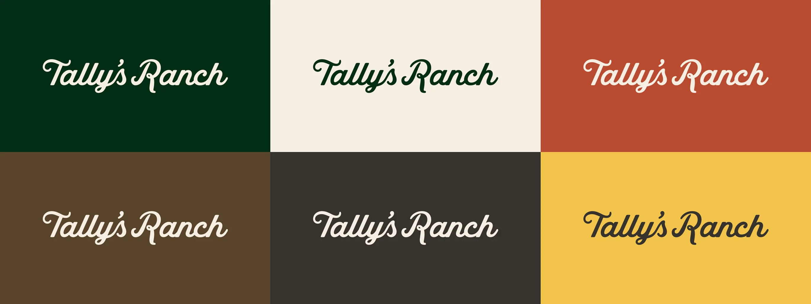 Tally's Ranch — logo shown on six brand color backgrounds